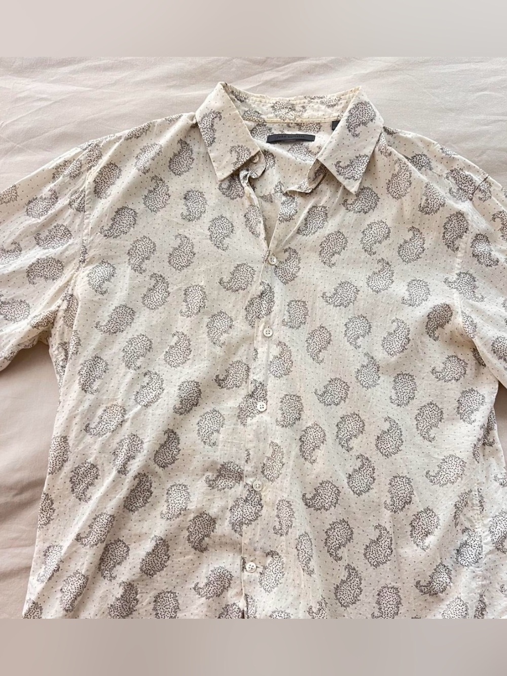 Vintage 90s John Varvatos Cream Paisley Button-Down Shirt